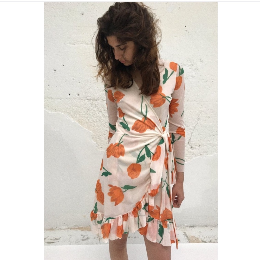 Ganni Tilden Tulip Mesh Wrap Dress Size 34